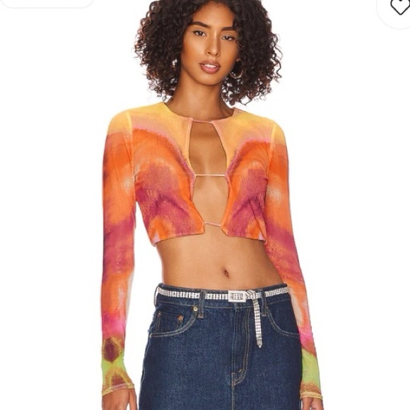 AFRM Tops - AFRM Vida Top Neon Watercolor Crop Keyhole Detail Fitted Long Sleeve Top | NWT
